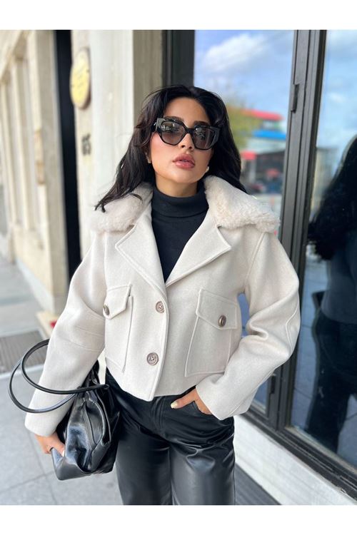 Çıkabilir Kürk Yakalı Kaşe Ceket