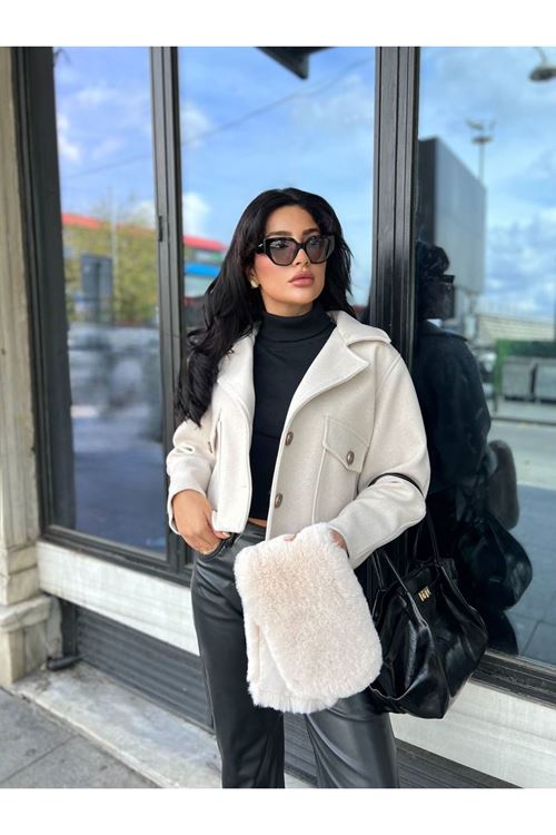 Çıkabilir Kürk Yakalı Kaşe Ceket