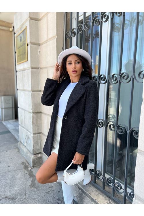 Tek Düğmeli Kaşe Kaban