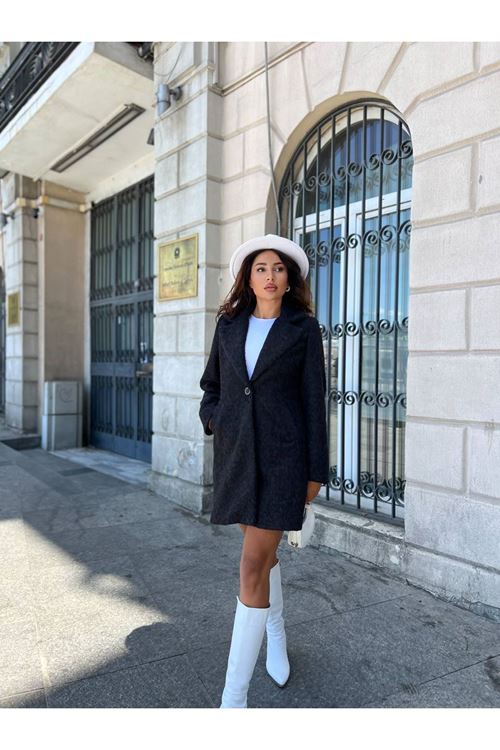 Tek Düğmeli Kaşe Kaban