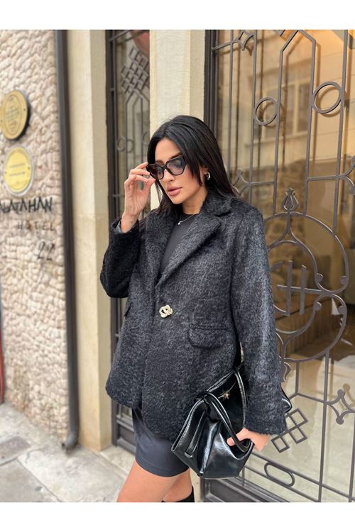 Sakallı Tek Düğmeli Çift Cepli Ceket