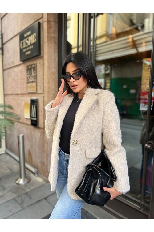 Sakallı Tek Düğmeli Çift Cepli Ceket