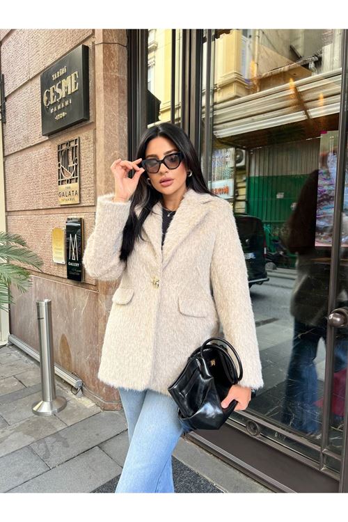 Sakallı Tek Düğmeli Çift Cepli Ceket