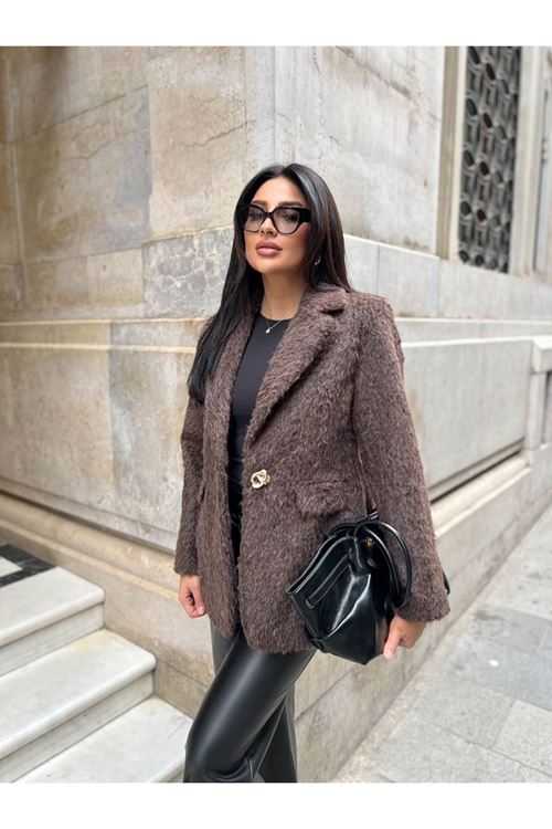 Sakallı Tek Düğmeli Çift Cepli Ceket