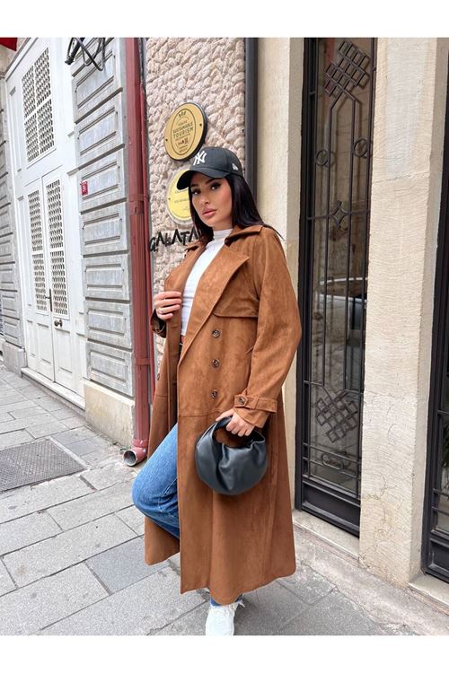 MAXİ BOY SÜET TRENÇKOT