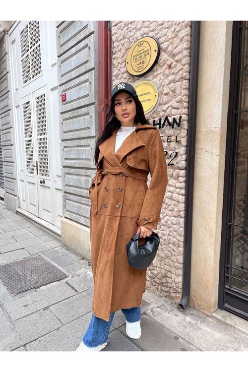 MAXİ BOY SÜET TRENÇKOT