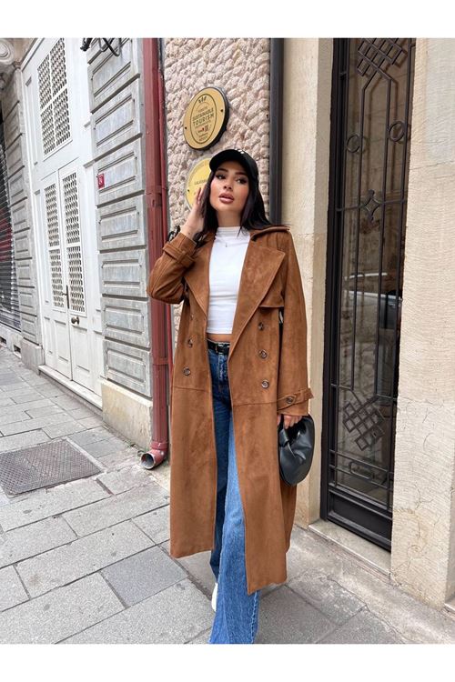 MAXİ BOY SÜET TRENÇKOT