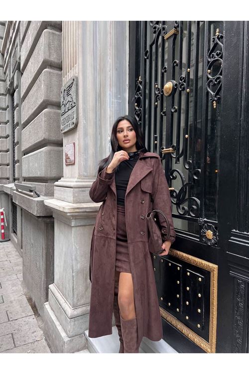 MAXİ BOY SÜET TRENÇKOT