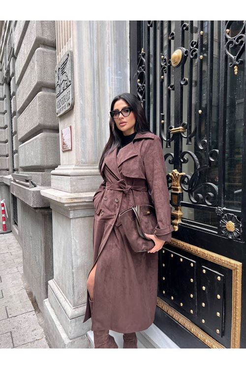 MAXİ BOY SÜET TRENÇKOT