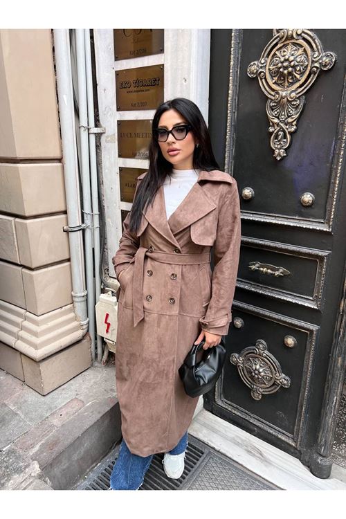 MAXİ BOY SÜET TRENÇKOT