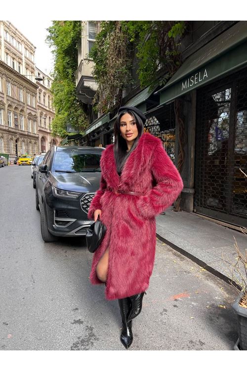 Lüks Kapüşonlu Suni Kürk Kaban