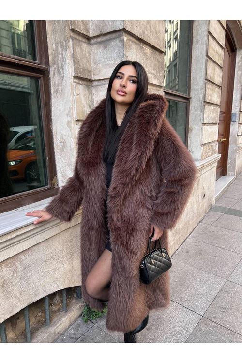 Lüks Kapüşonlu Suni Kürk Kaban