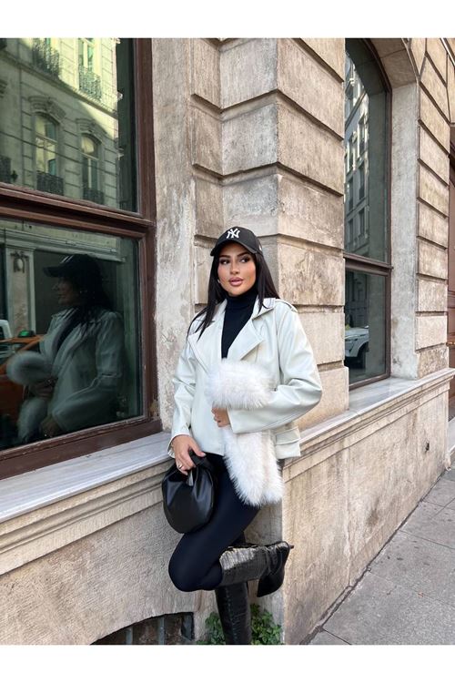 Çıkarılabilir Kürk Yakalı Deri Mont