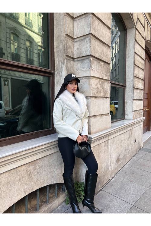 Çıkarılabilir Kürk Yakalı Deri Mont