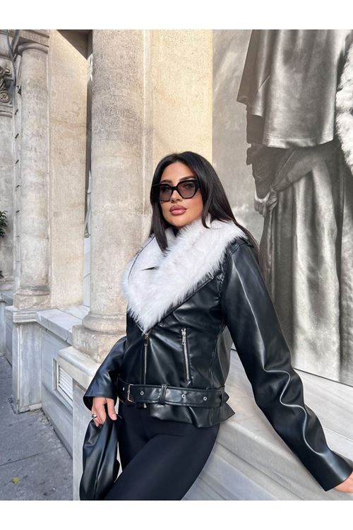 Çıkarılabilir Kürk Yakalı Deri Mont