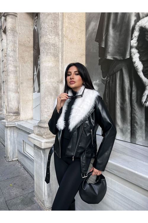 Çıkarılabilir Kürk Yakalı Deri Mont