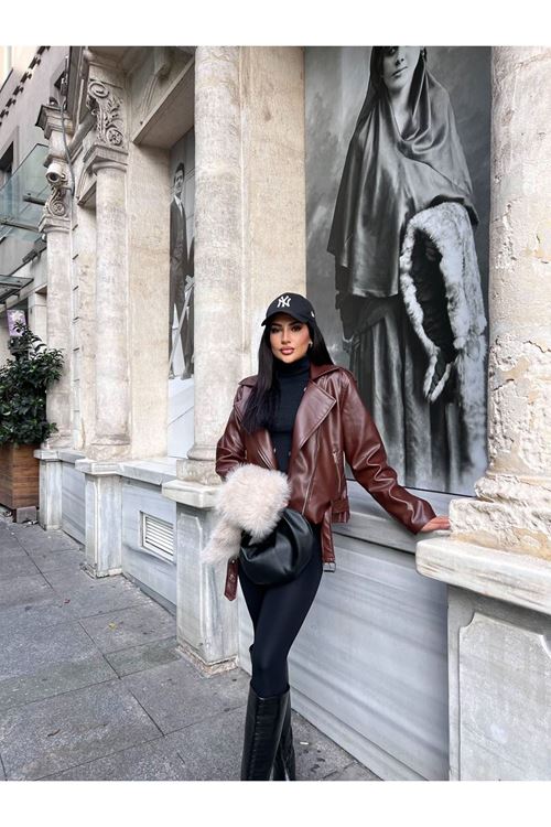 Çıkarılabilir Kürk Yakalı Deri Mont