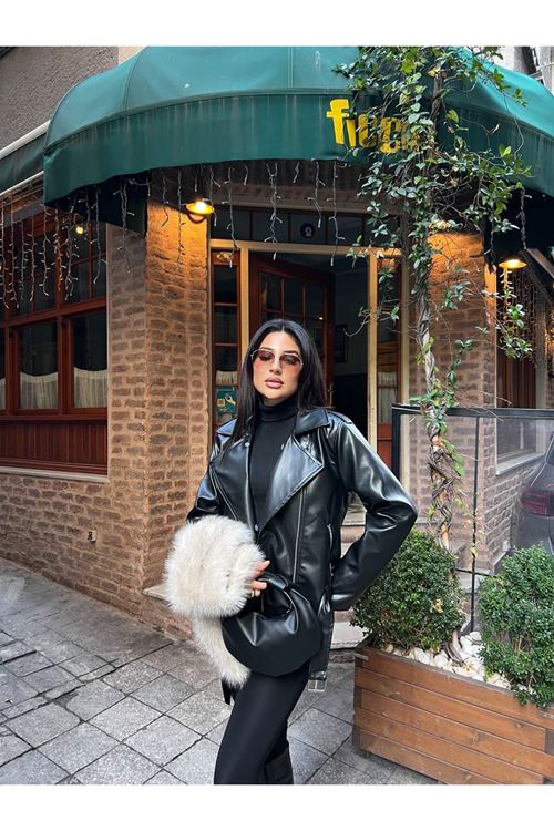 Çıkarılabilir Kürk Yakalı Deri Mont