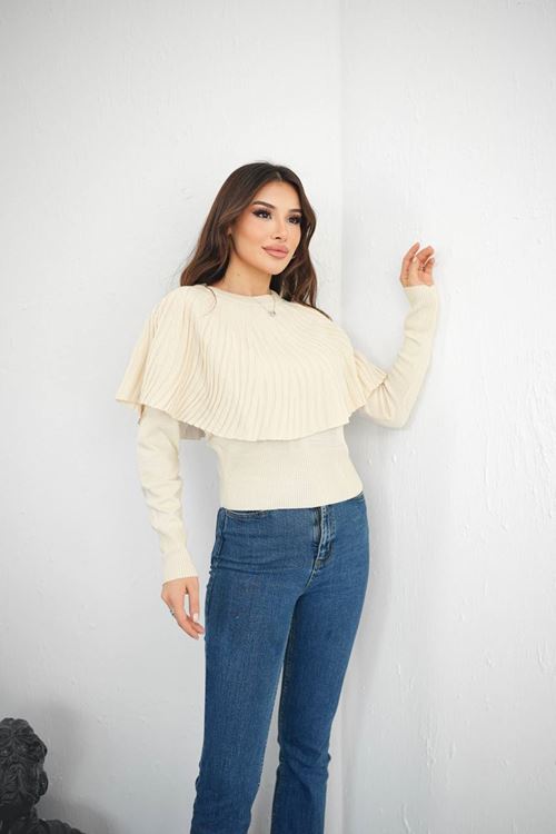 Kadın Volan Katmanlı Şık Triko Bluz