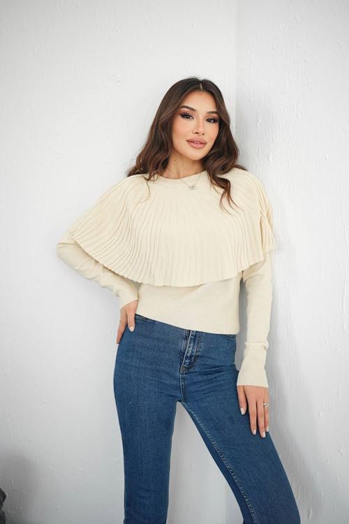 Kadın Volan Katmanlı Şık Triko Bluz