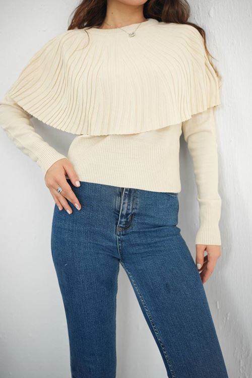 Kadın Volan Katmanlı Şık Triko Bluz