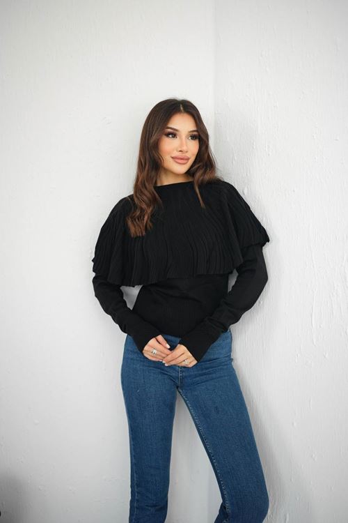 Kadın Volan Katmanlı Şık Triko Bluz