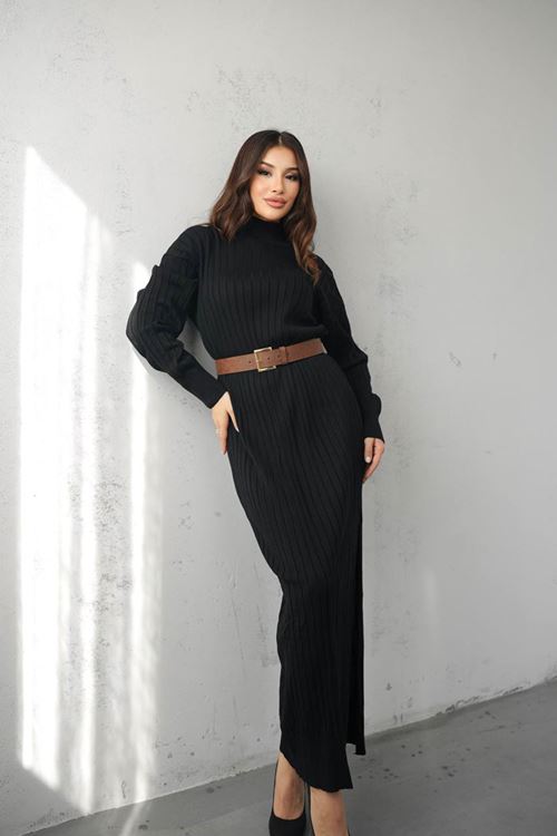 Kadın Triko Bel Detaylı Uzun Elbise