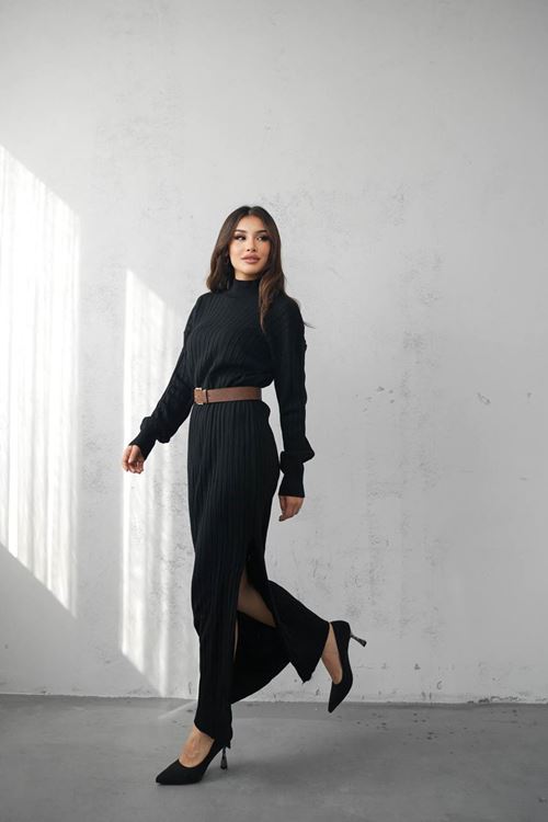 Kadın Triko Bel Detaylı Uzun Elbise