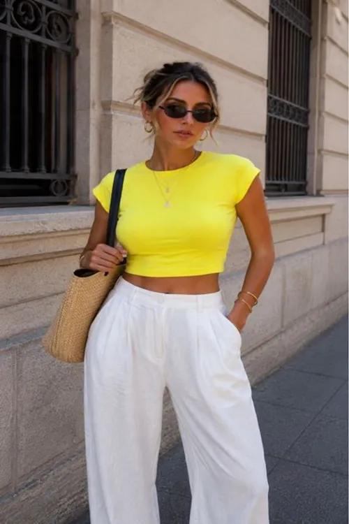 Ribana Kumaş Crop Top-A.SARI