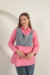 Poplin Kumaş Yelek Detaylı Pembe Kadın Gömlek