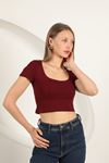 Çilek Viskon Kumaş U Yaka Bluz-Bordo