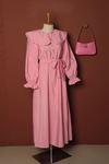 Modal Kumaş Dantelli Kadın Elbise-Pembe