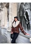 Çıkarılabilir Kürk Yakalı Deri Mont