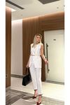 Elegant Sleeveless Women's Suit with Belt Detail