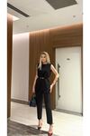Elegant Sleeveless Women's Suit with Belt Detail
