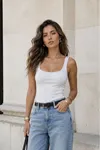 Ribana Kumaş U Yaka Askılı Kadın Bluz-GRİ MELANJ