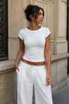 Ribana Kumaş Garnili Baby Tee-Beyaz-Siyah