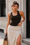 Ribana Kumaş Boyundan Geçmeli Crop-Kahve