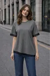 30/2 Süprem Eteği Kolu Dantelli Kadın Tişört-GRİ MELANJ