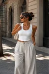 Ribana Kumaş Boyundan Geçmeli Crop-Beyaz
