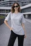 30/2 Süprem Arkası Biyeli Kadın Tişört-GRİ MELANJ