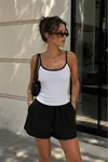 Ribana Kumaş Garnili Askılı Bluz-Beyaz-Siyah